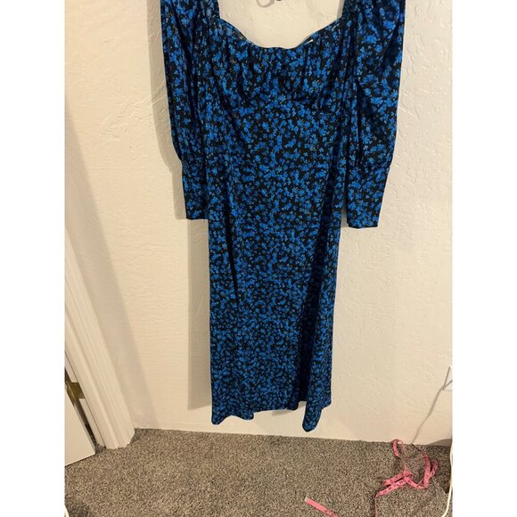 Topshop Midnight Blue Floral Milkmaid Style Boho Dress - Picture 9 of 13